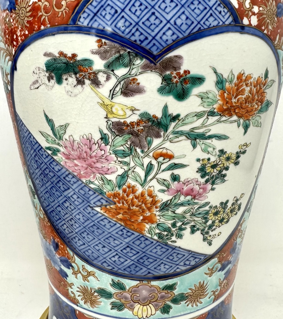 730. Antique Pair Japanese Chinese Imari Porcelain Ormolu Table Lamps Blue Red Gilt - Image 7