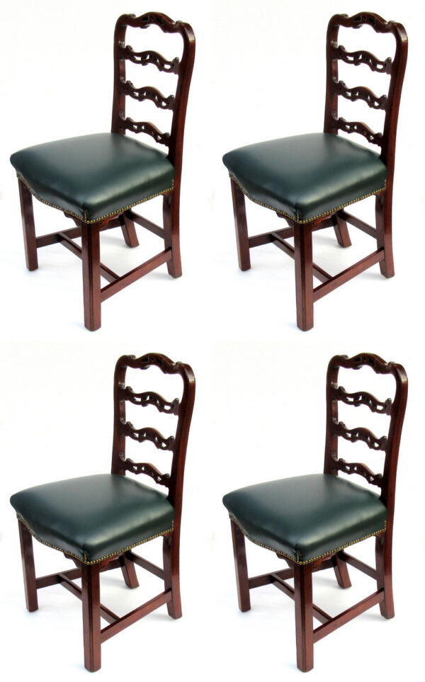 935. Antique Set Four English Georgian Mahogany Ladder Back Dining Chairs