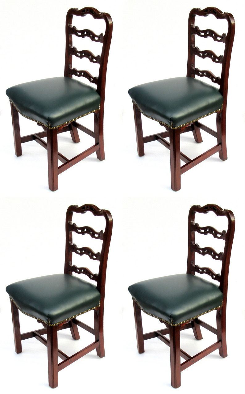 935. Antique Set Four English Georgian Mahogany Ladder Back Dining Chairs