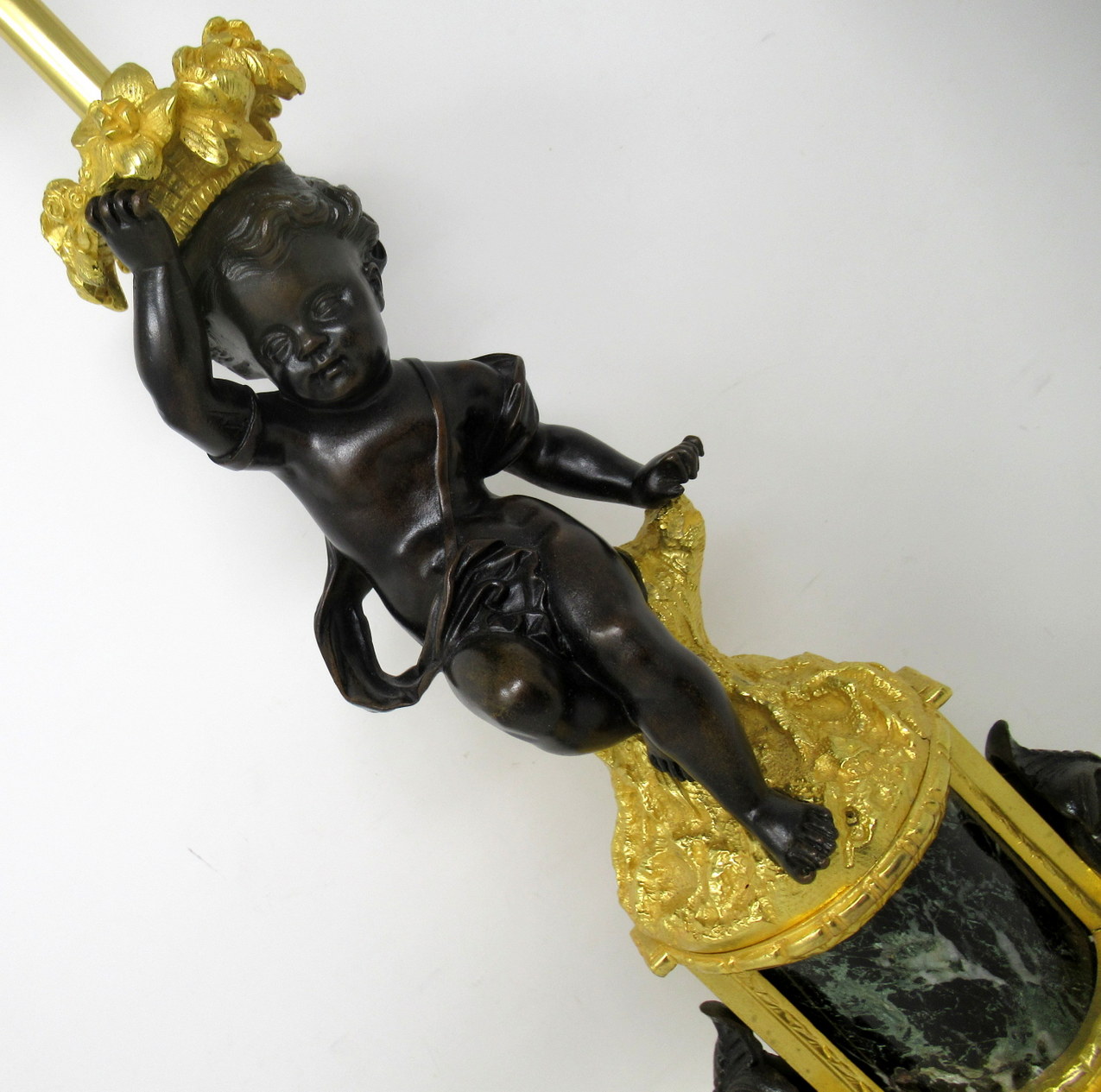 519. Antique Pair Gilt Bronze Ormolu Marble Table Lamps Clodion Grand Tour Cherubs - Image 9
