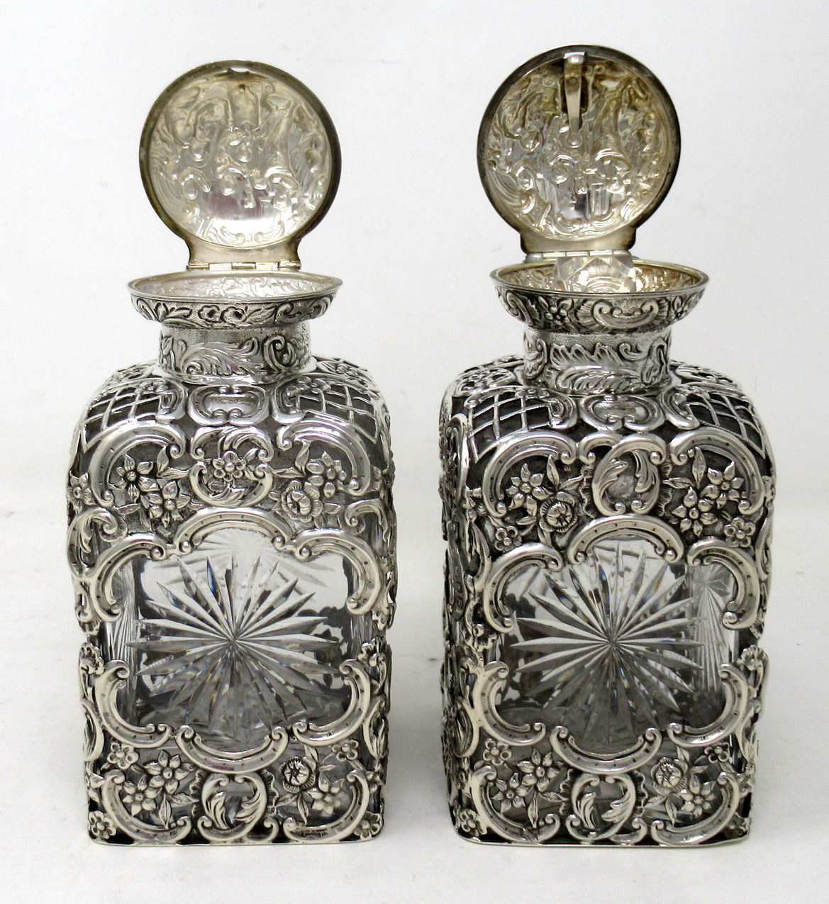 275. Pair Antique English Crystal Sterling Silver Scent Perfume Bottles William Comyns - Image 5