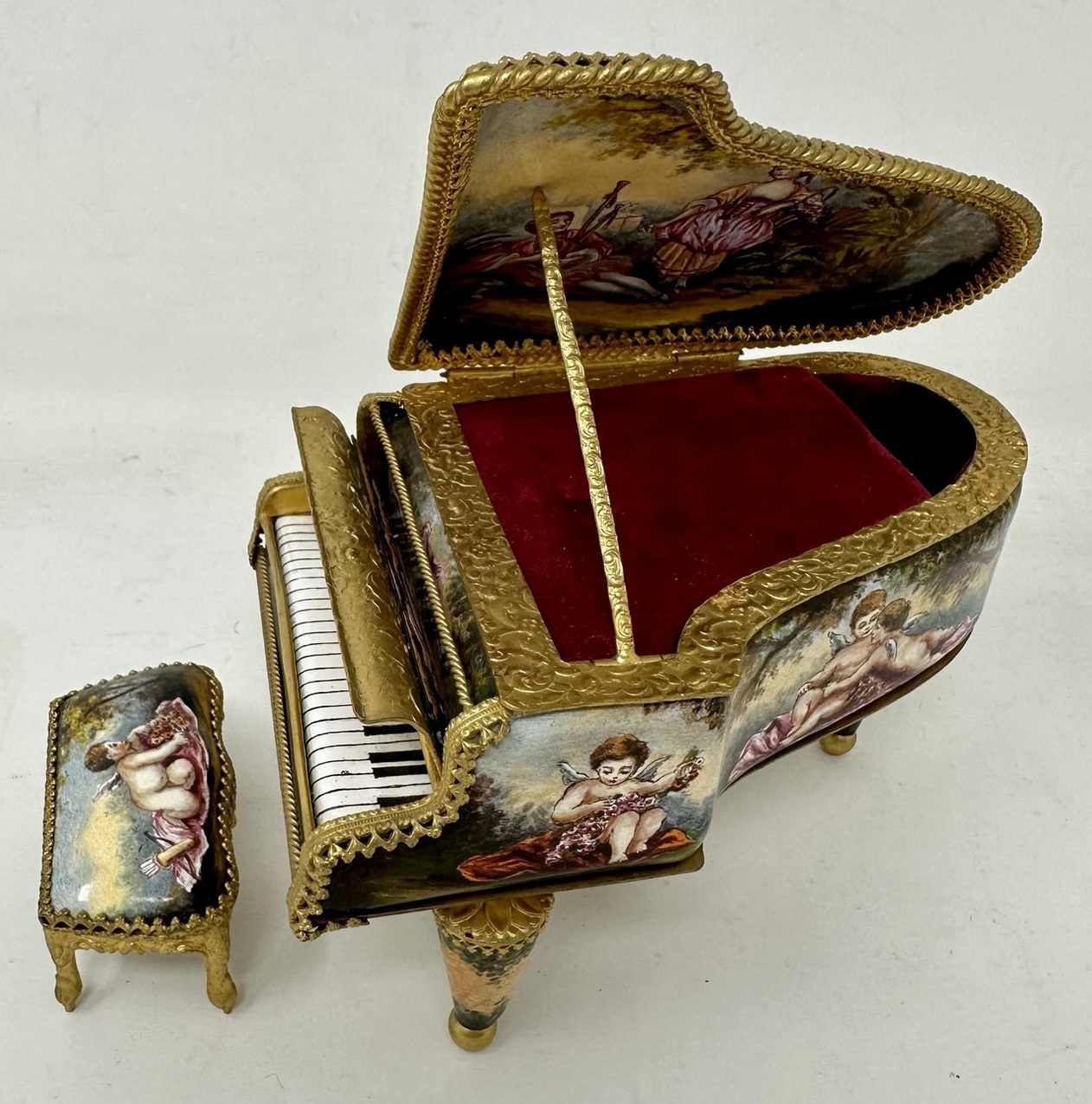 811. Antique Austrian Ormolu Bronze Enameled Viennese Miniature Musical Piano Casket - Image 3