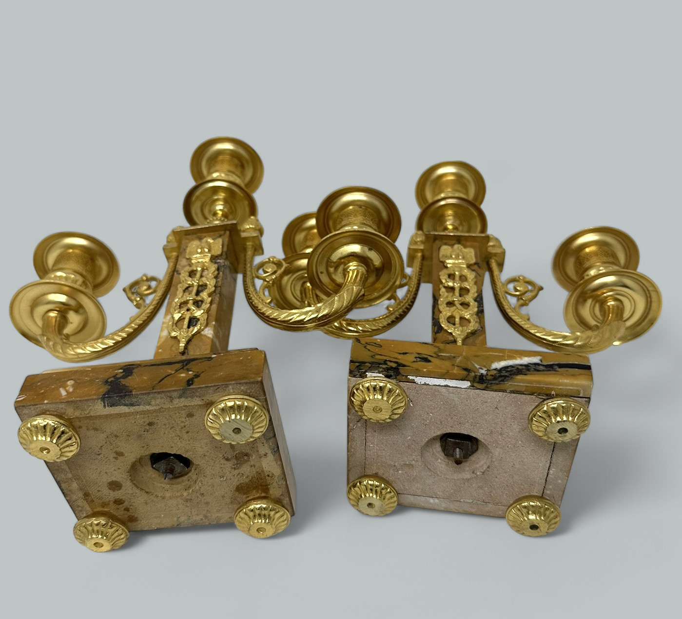 254. Pair Antique Grand Tour French Empire Bronze Ormolu Candelabra Candlesticks 19Ct - Image 9