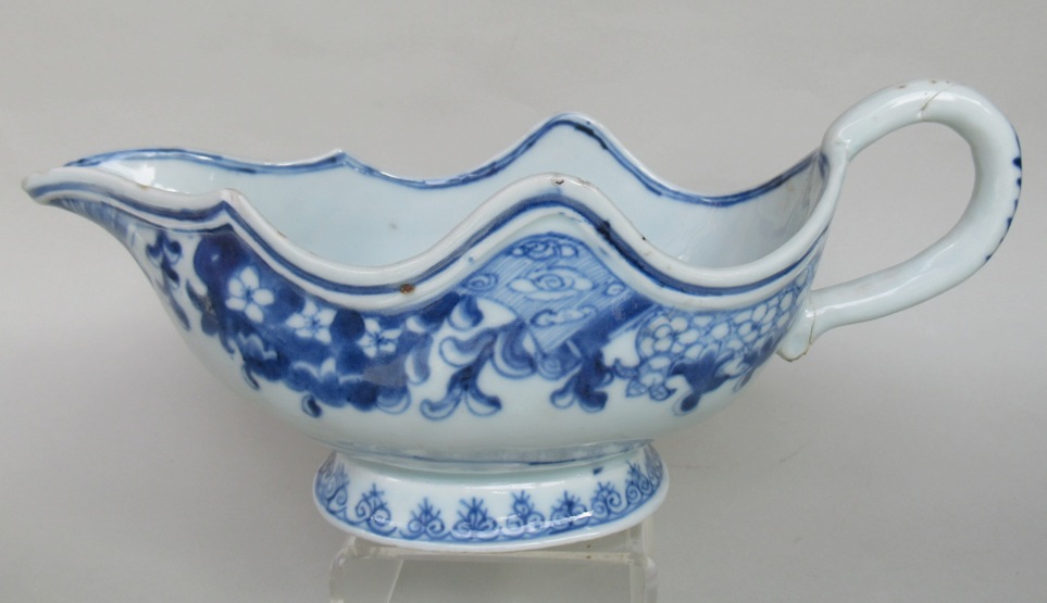 743. Rare Matched Pair Chinese Blue White Porcelain Sauce Boats 18th Ct - Image 2