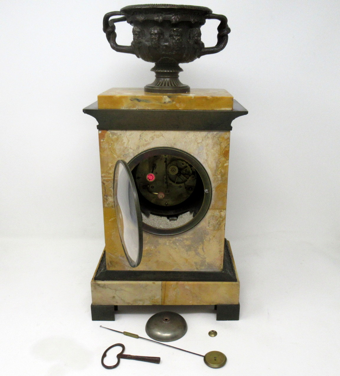 925. Antique French Sienna Marble Clock Silk Suspension Warwick Urn by Honoré Pons - Image 7