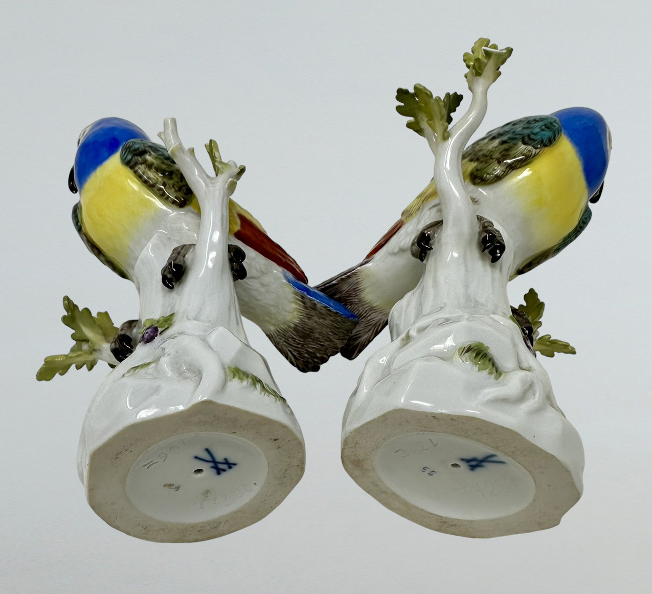 669. Antique Pair of German Meissen Continental Parrots Birds Green Gilt 19th Century - Image 7