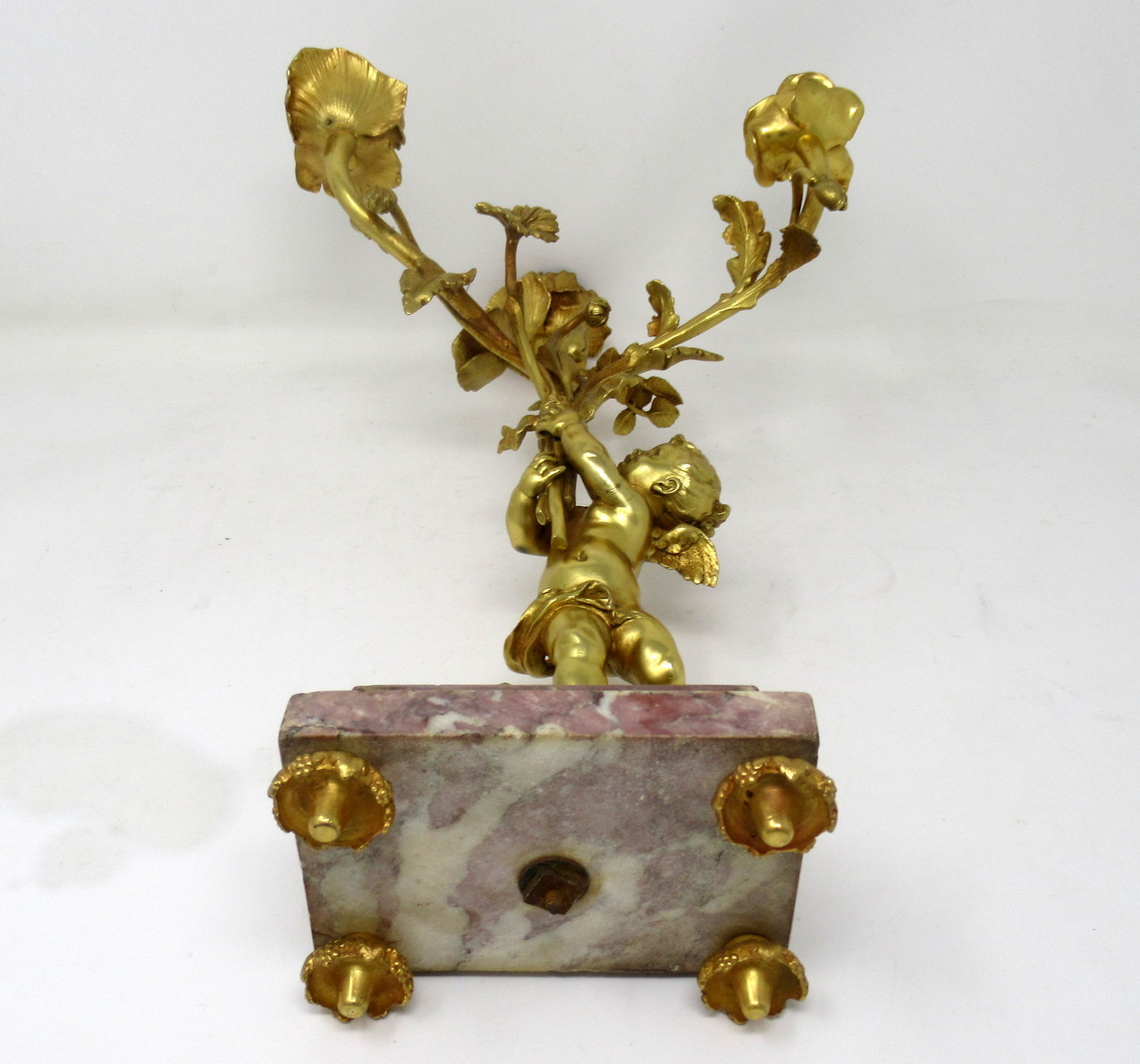 421. Antique Pair French Breche Violet Gilt Bronze Candelabra Candlesticks 19Ct - Image 7