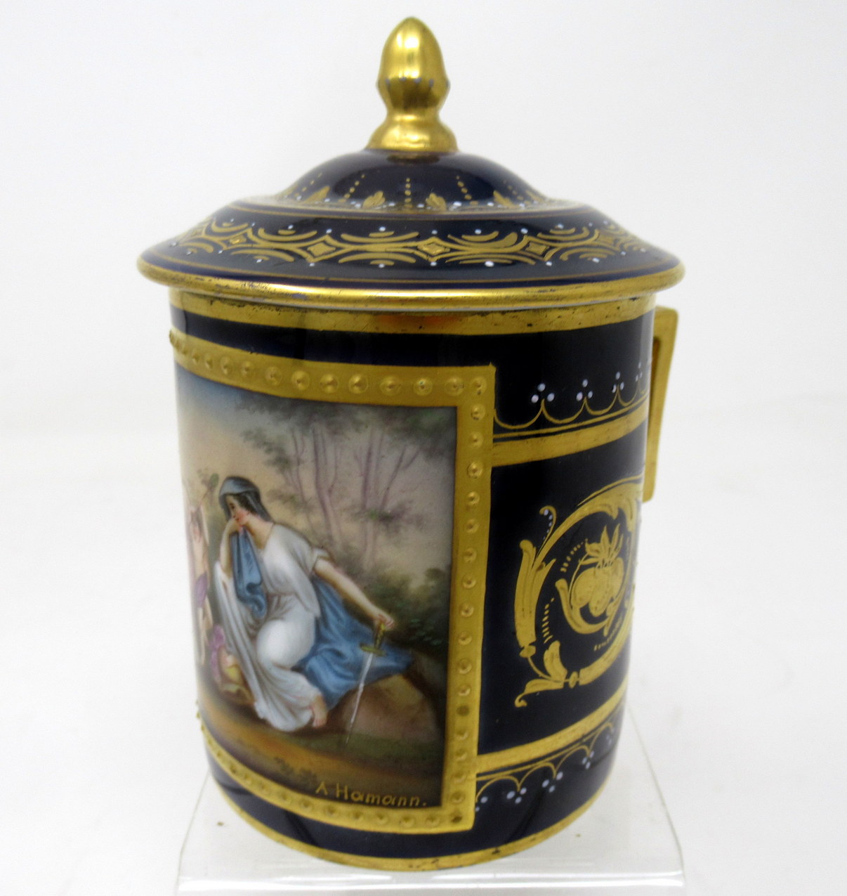 394. Antique Austrian Royal Vienna Sevres Style Chocolate Tea Cup Saucer Cobalt Blue - Image 5