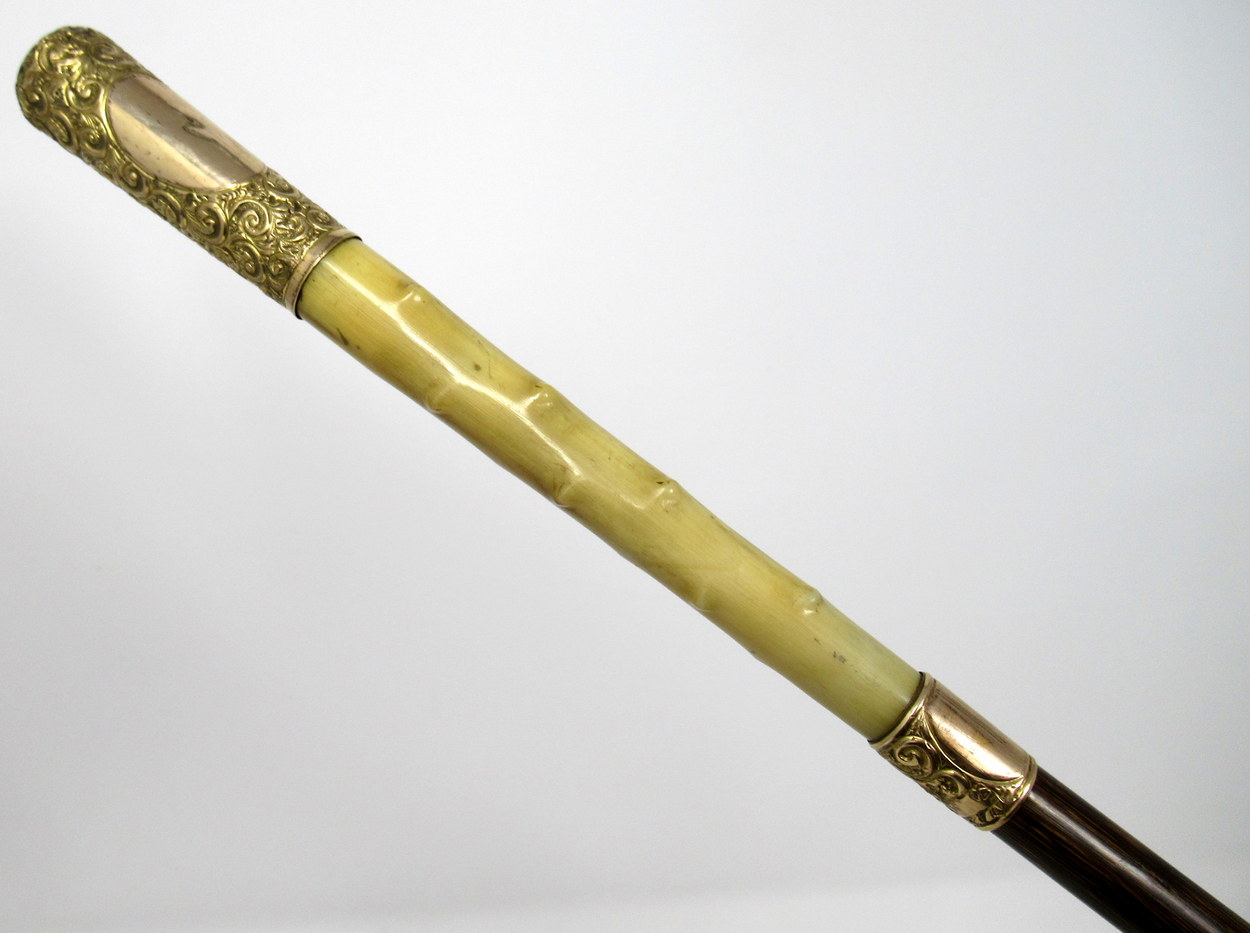 913. Fine Ladies Partridge Ware Swagger Stick Carved Ivory Grip Gold Plated 19thCt - Image 2