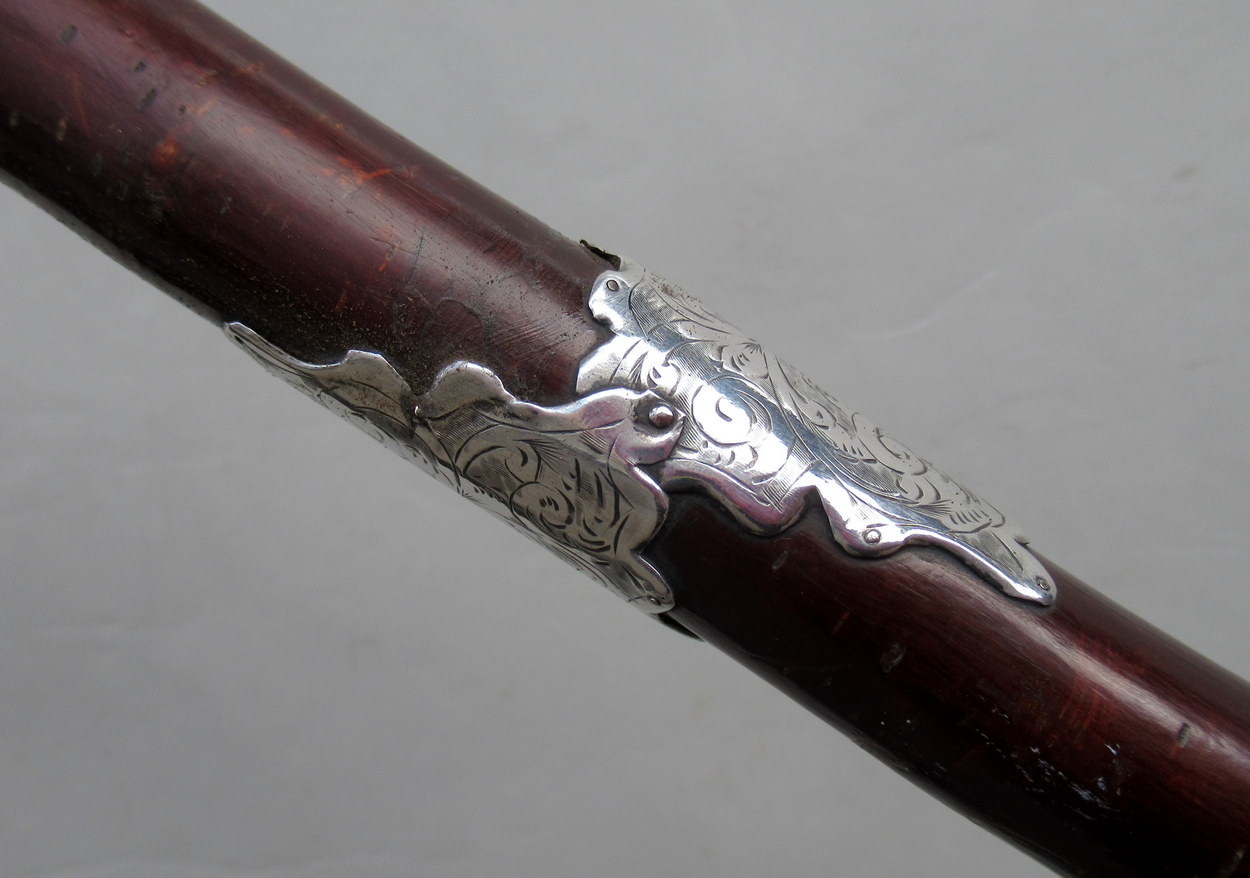 236. Hazel Crook Handle Walking Stick Silver Mounts 1903 - Image 6