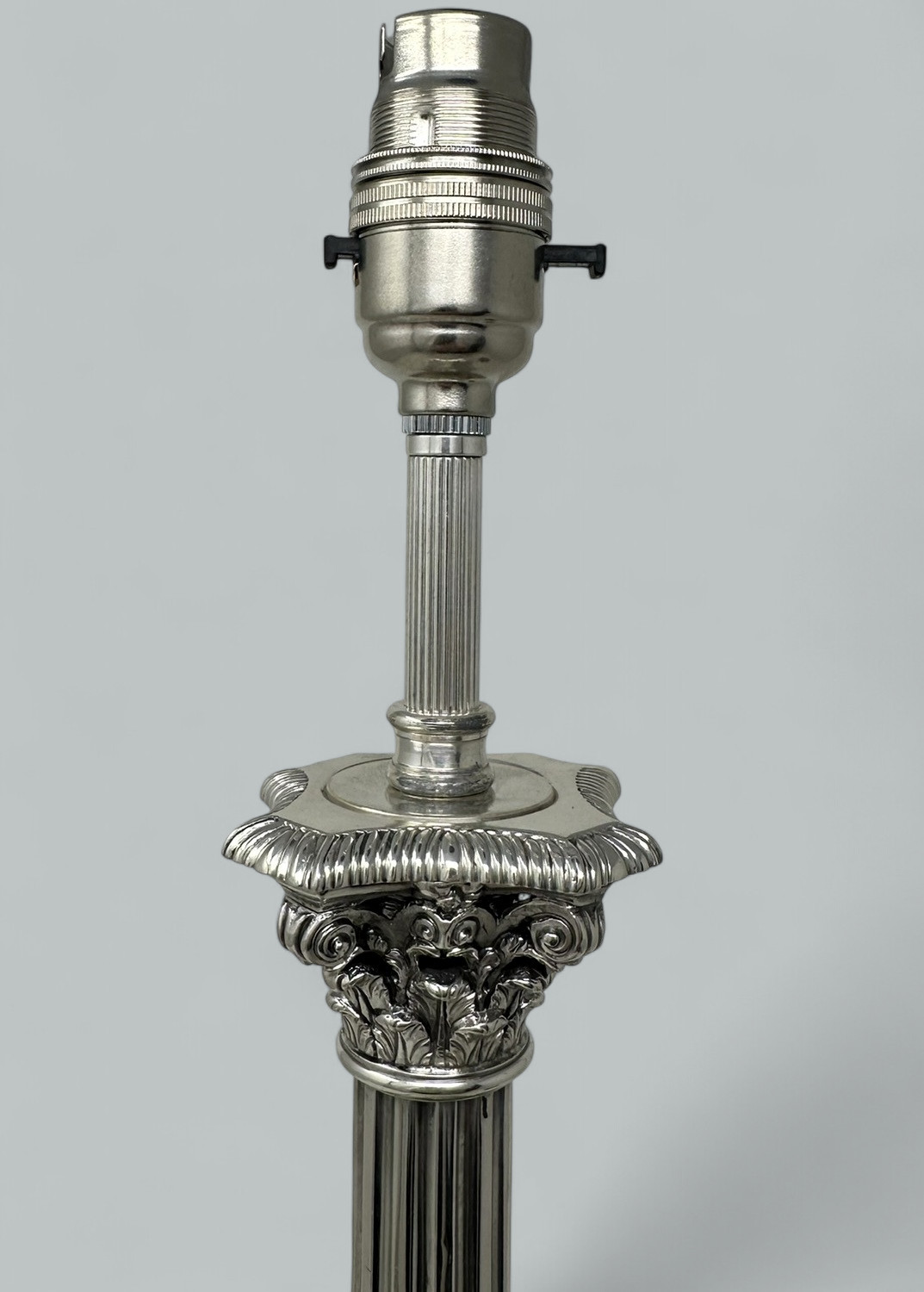 132. Antique Vintage English Sterling Silver Marble Corinthian Column Table Lamp 1900 - Image 9