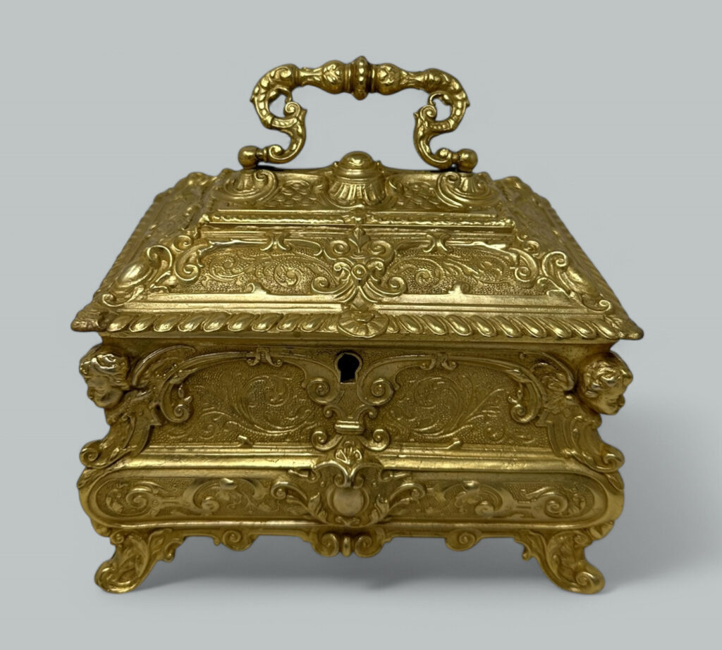 157. Antique Lady's Ormolu Bronze Dore Jewellery Box Casket Maison Boissier Paris