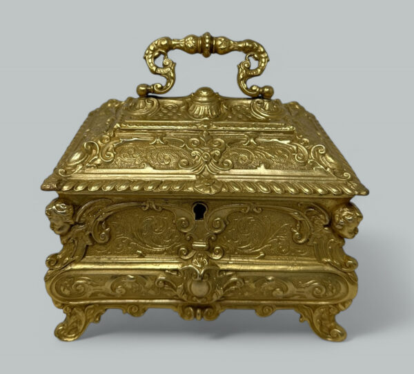 157. Antique Lady's Ormolu Bronze Dore Jewellery Box Casket Maison Boissier Paris