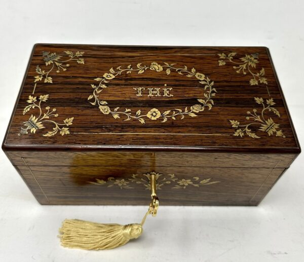 536. Antique Victorian Brass Inlaid Mahogany French Double Tea Caddy Box Casket 19Ct