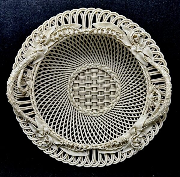 336. Antique Irish Belleek Porcelain Three Strand Basket Centerpiece 1865-1889 Ireland