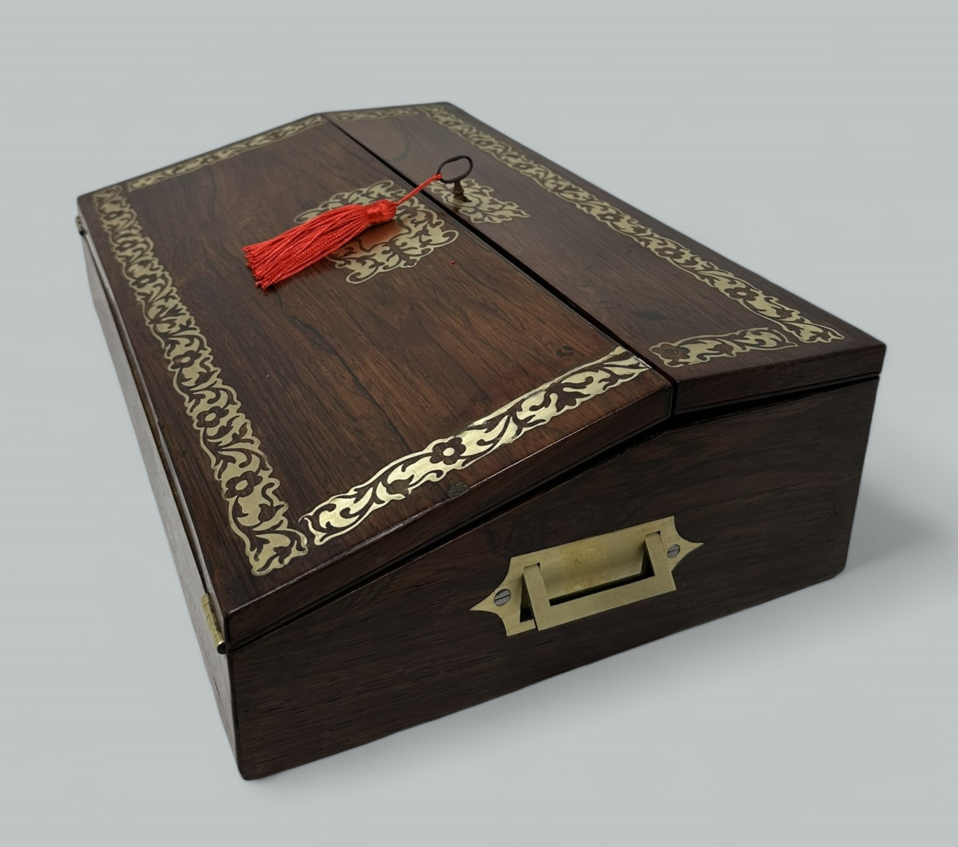 502. Antique French English Rosewood Brass Inlaid Boulle Writing Slope Box Desk 19thCt - Image 8