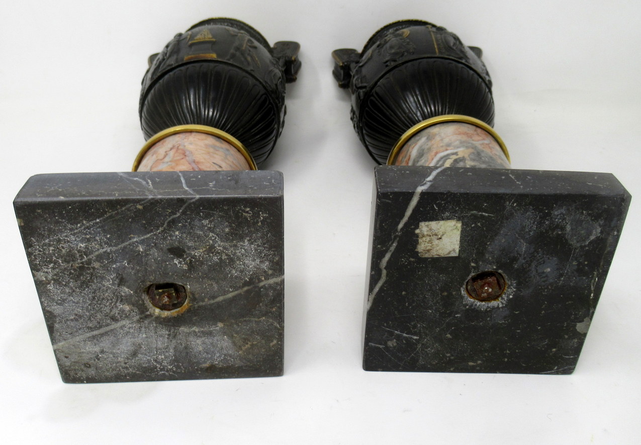 928. Antique Pair French Bronze Ormolu Townley Urns Vases Breche Violette Marble 19Ct - Image 12