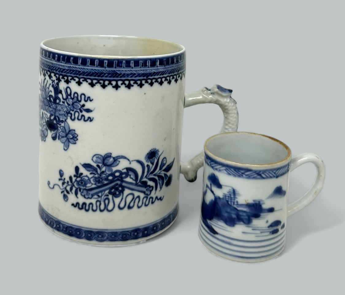 771. Antique Chinese Export Blue White Qing Dynasty Beer Tankard Childs Mug 18th Cent - Image 2