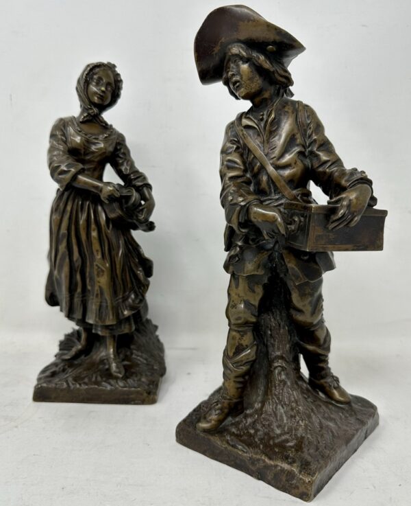 631. Antique Grand Tour French Bronze Sculpture Male Female Figure Clodion Barbediene