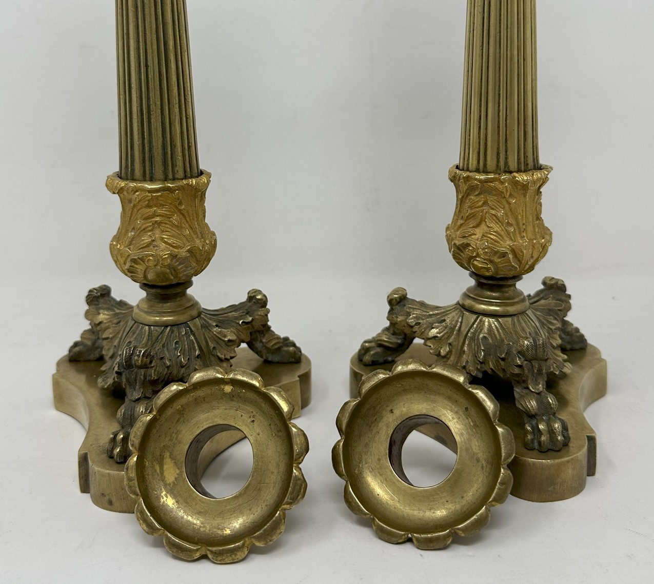 384. Antique Pair French Ormolu Bronze Dore Victorian Candlesticks Candelabra 19th Ct - Image 8