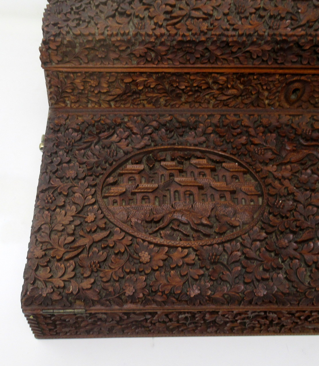 291. Antique Anglo-Indian Bombay Carved Sandalwood Writing Slope Box Mid 19thCentury - Image 7