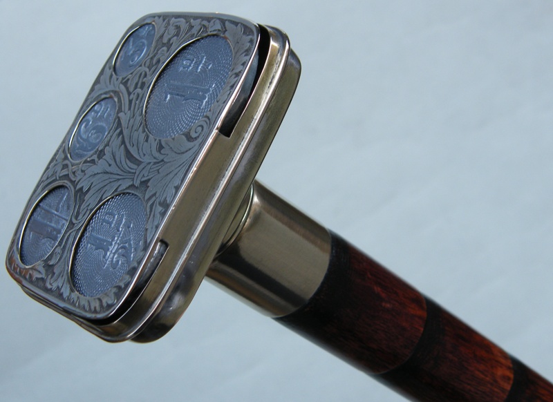 910. Rare Bamboo Walking Stick Brass Coin Holder 19th Ct - Image 5