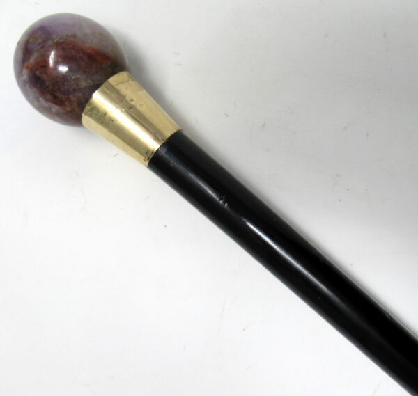 898. Rare Ernest Lowry Walking Cane Blue John Pommel 9ct Gold Collar London Hallmark 1924