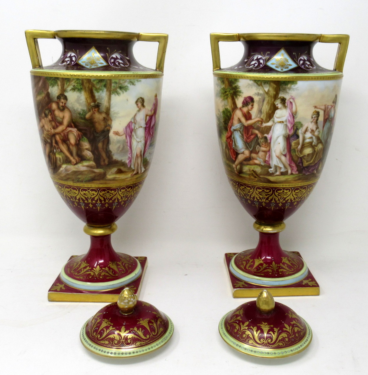 933. Antique Pair Austrian Royal Vienna Mythological Hand Painted Vases Urns A Heer - Image 6