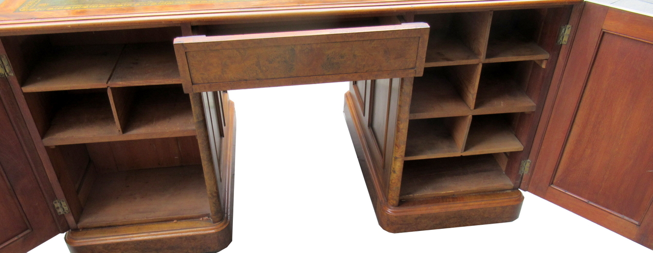 143. Superb Burr Walnut Early Victorian Twin Pedestal Desk 19thCt - Image 7