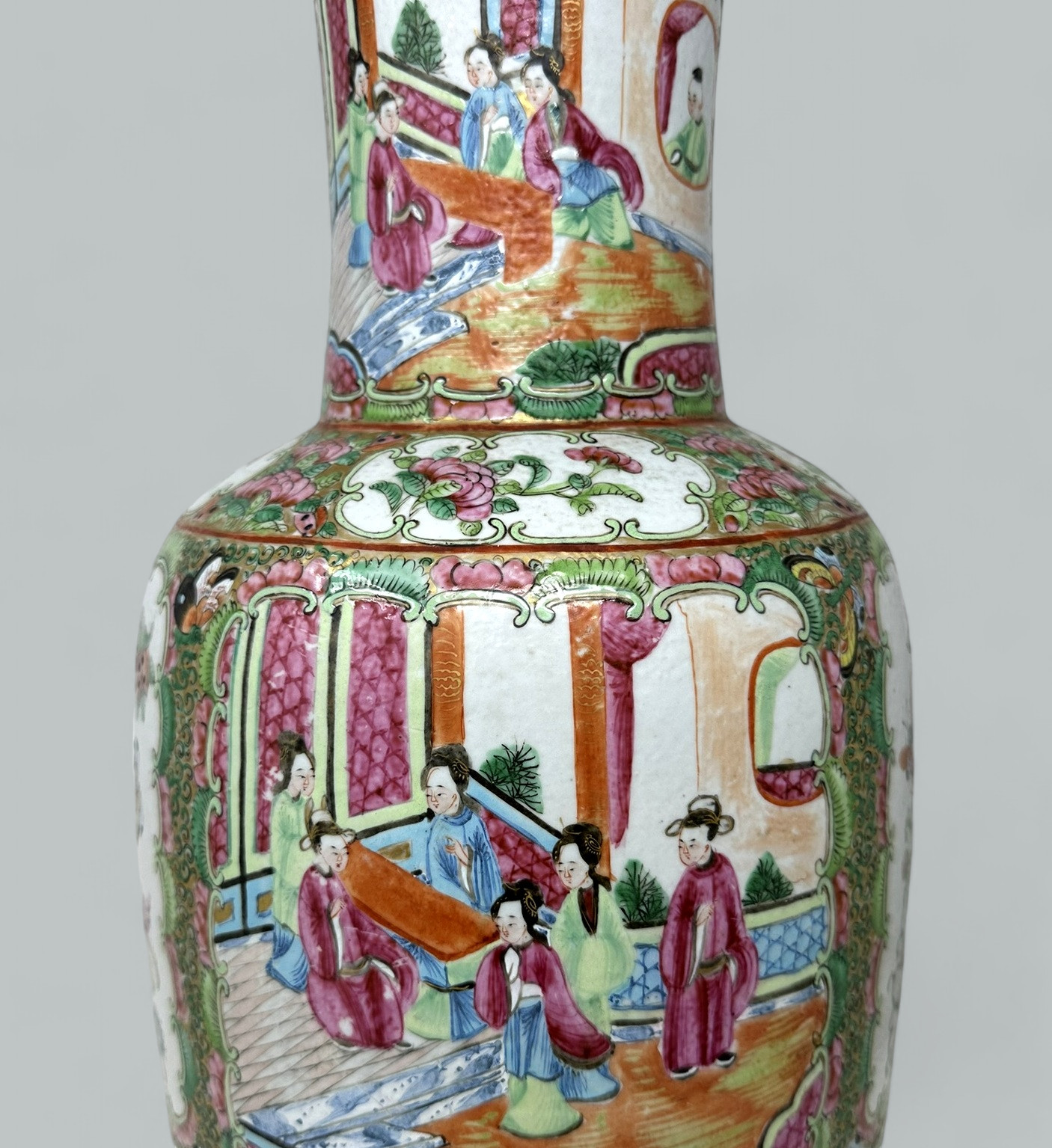 656. Antique Famille Rose Medalion Canton Cantonese Chinese Porcelain Ormolu Vase Urn - Image 7
