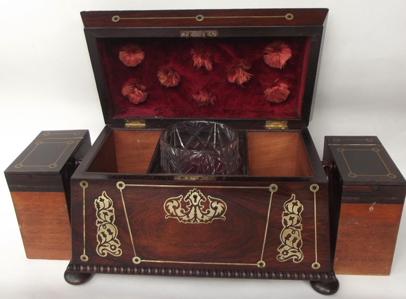 298. Fine Rosewood Brass Inlaid Tea Caddy attrib. to George Oakley - Image 9