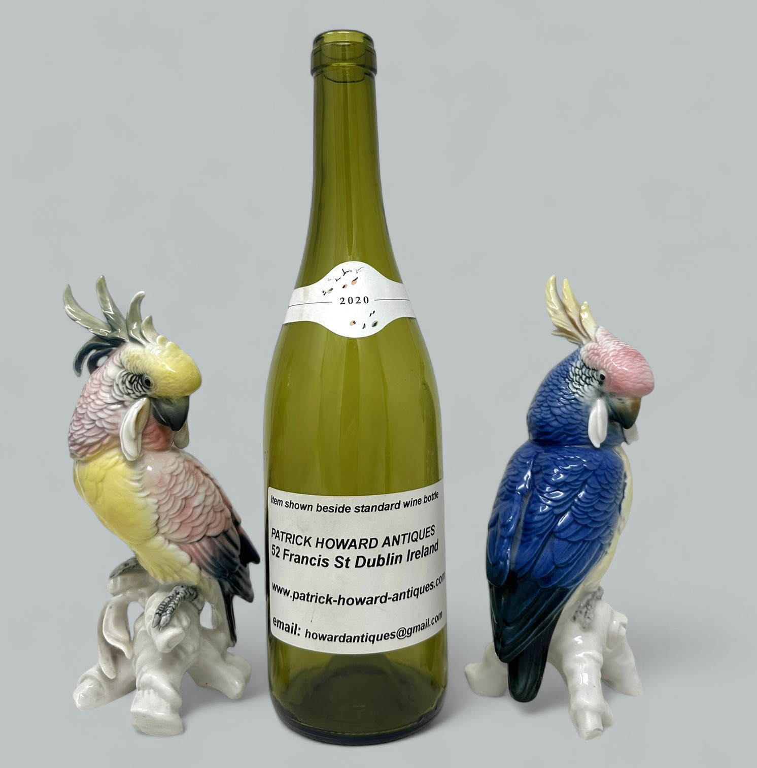 674. Pair Antique German Porcelain Birds Parakeets Cockrels Cockatoo Parrots Karl Ens - Image 7