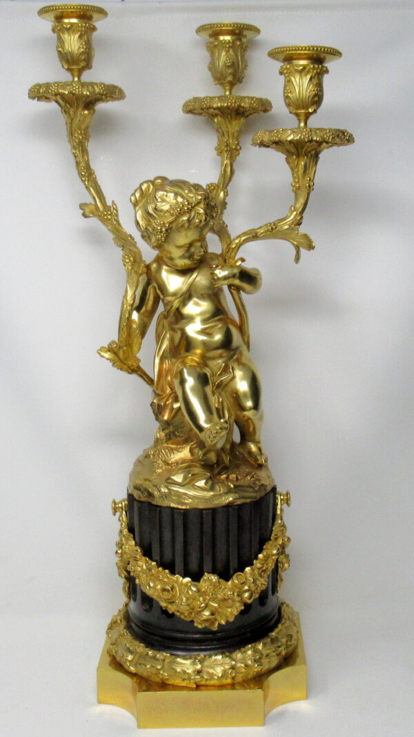 314. Stunning Large Three Branch Candelabra Ormolu Bronze Manner Claude Michel Clodion 19thCt