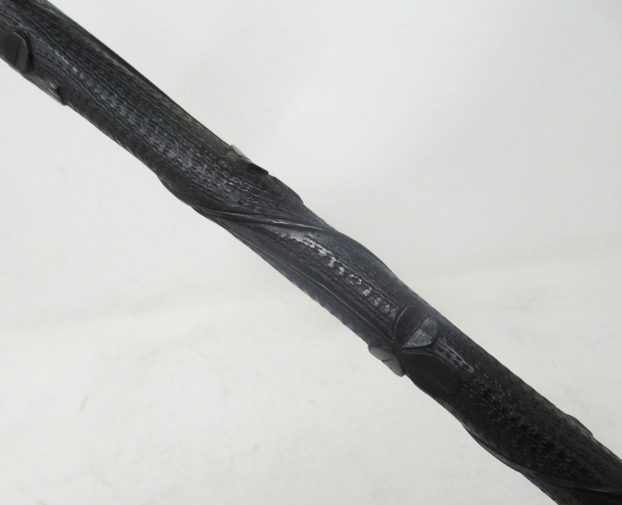 001. Fine Hand Carved Irish Bog Oak Walking Stick Silver Collar Hallmark 1901 - Image 7
