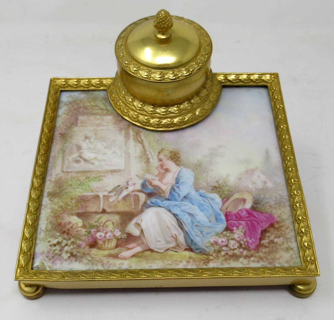 329. Antique French Sevres Ormolu Gilt Bronze Dore Letters Holder Inkwell - Image 9