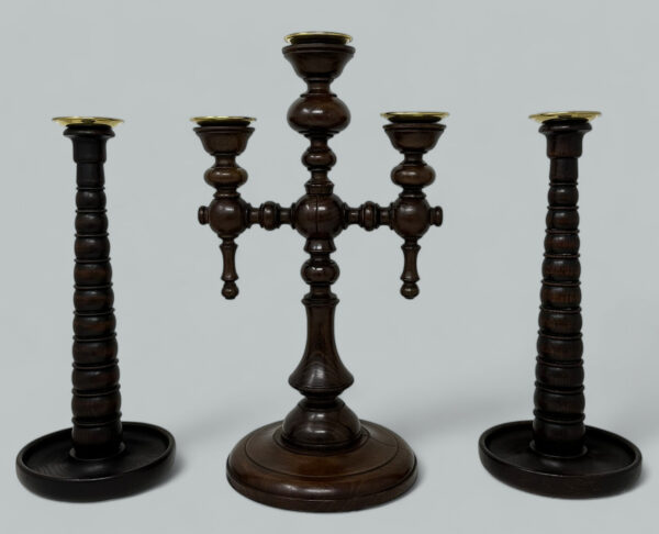 197. Antique Garniture and Pair English Victorian Wooden Candlesticks Candelabra 19 Ct