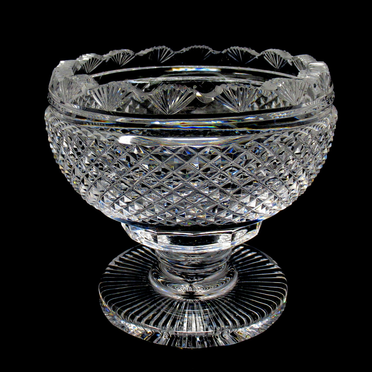 612. Antique Irish Tipperary Waterford Glass Cut Crystal Bowl Georgian Centerpiece