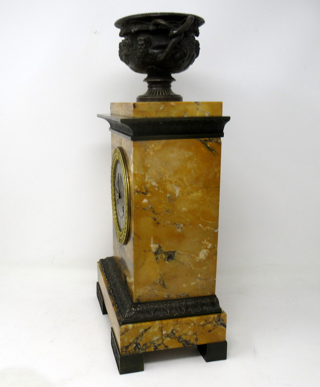925. Antique French Sienna Marble Clock Silk Suspension Warwick Urn by Honoré Pons - Image 5