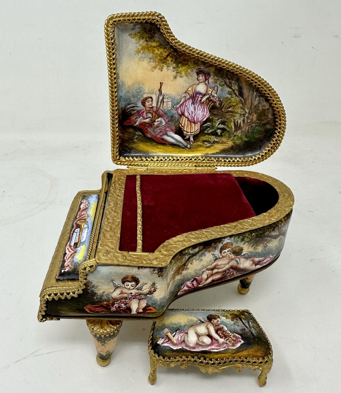 811. Antique Austrian Ormolu Bronze Enameled Viennese Miniature Musical Piano Casket - Image 6