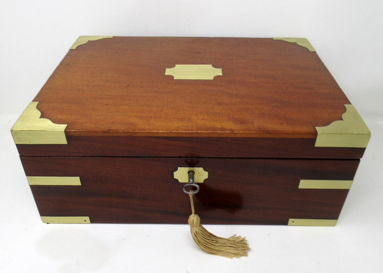 311. Antique Georgian Mahogany Victorian Brass Bound Traveling Writing Slope Box 19Ct - Image 3