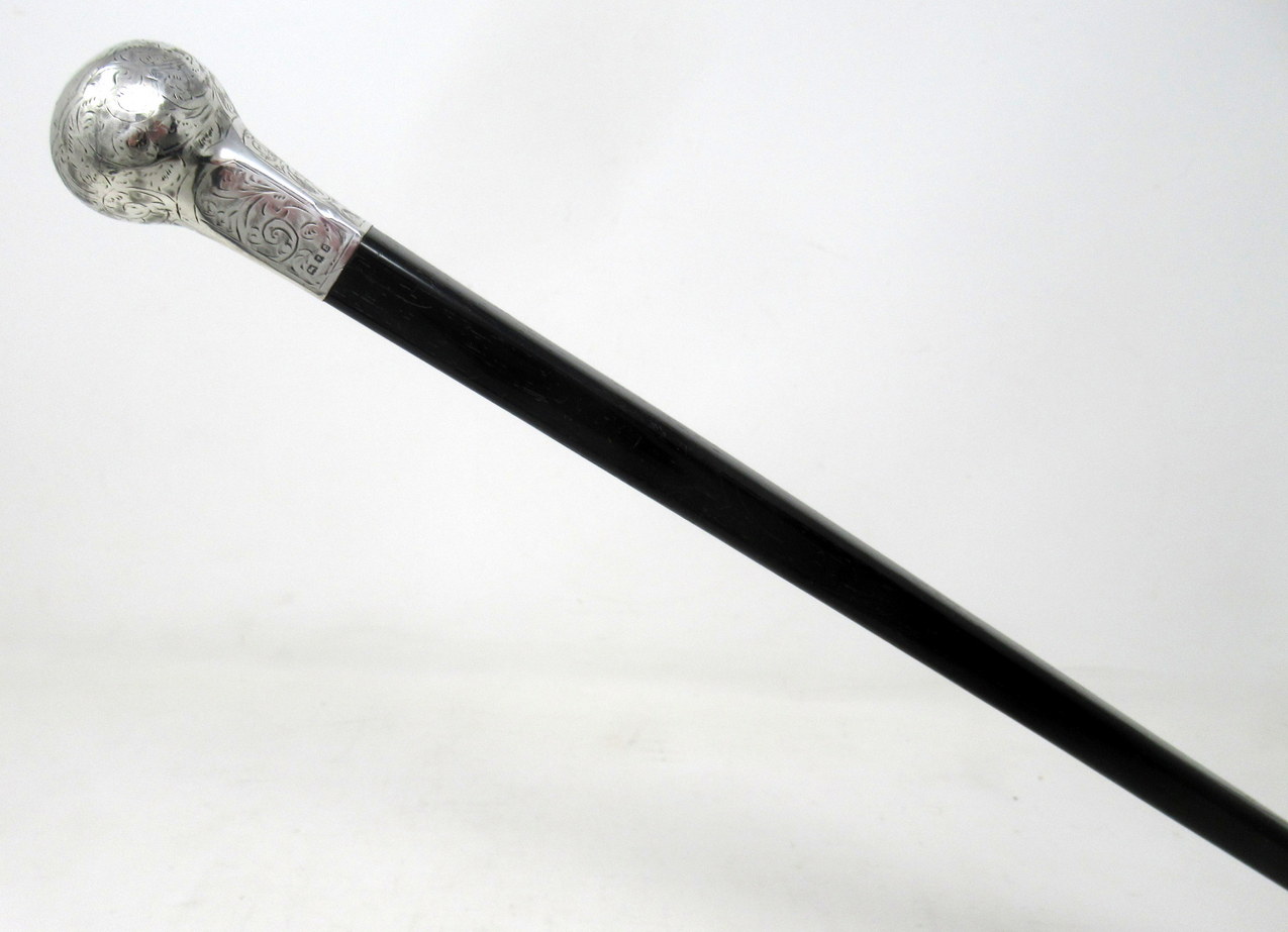 929. Antique Vintage Ebony Walking Stick Cane John Taylor Sterling Silver Mount 1920 - Image 6