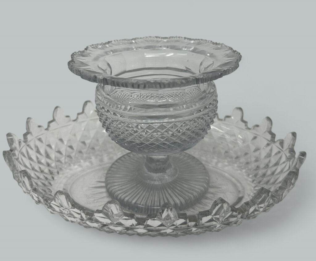 445. Antique Irish Tipperary Waterford Glass Cut Crystal Victorian Turnover Bowl Tray