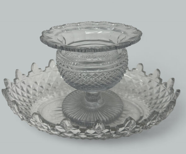 445. Antique Irish Tipperary Waterford Glass Cut Crystal Victorian Turnover Bowl Tray