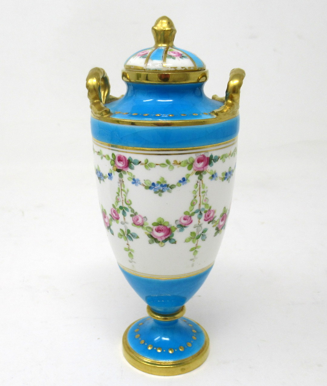 479. Antique Minton Staffordshire Porcelain Ewer Urn Vase Centerpiece Roses Turquoise - Image 5