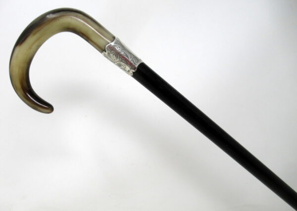 265. Antique Ebony Wooden Sterling Silver Lady's Gentleman's Walking Stick Hallmark London 1924