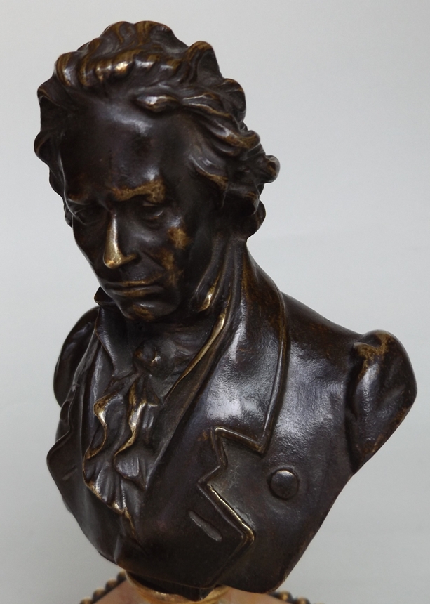 785. Fine Pair Grand Tour French Bronze Busts MOZART and BEETHOVEN Sienna Marble 19Ct - Image 6