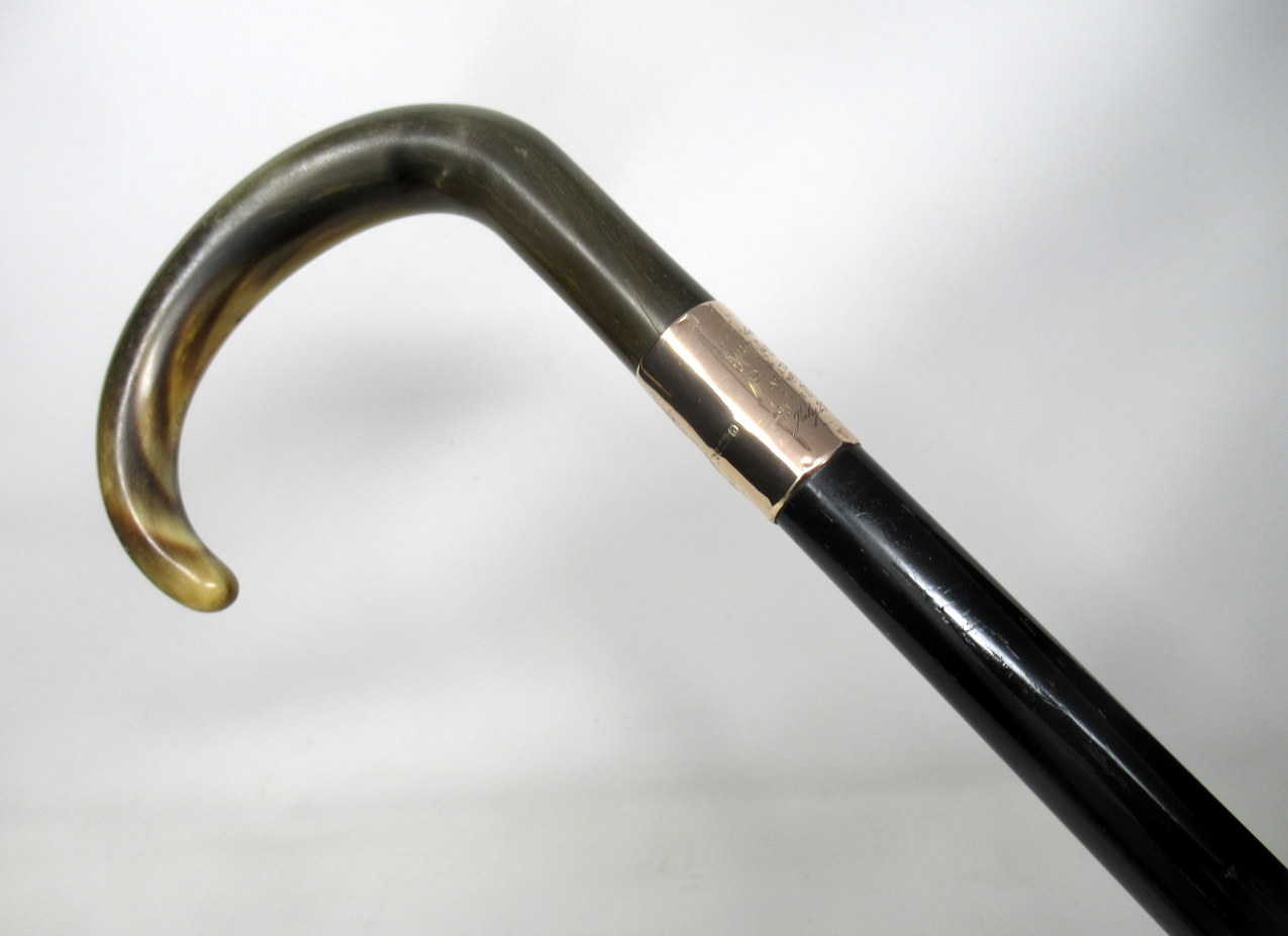424. Ebonized Ladys Gents Walking Cane Stick 9ct Gold Collar London Hallmark 1920 - Image 2