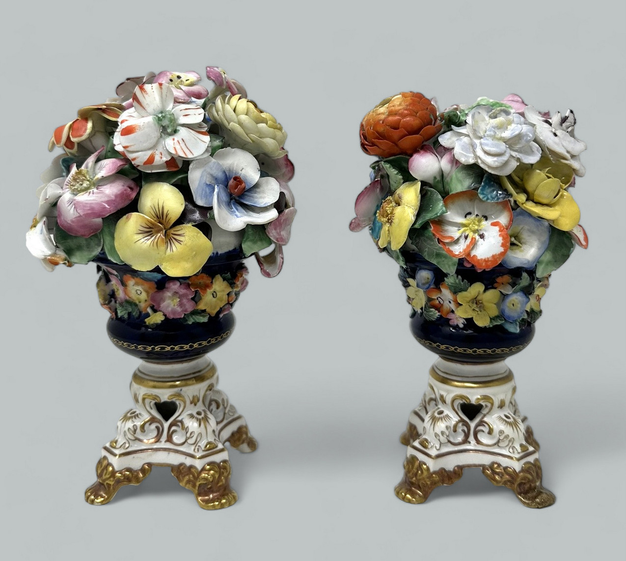 264. Antique Regency English Crown Derby Porcelain China Pair Urns Vases 1815-1825 - Image 3
