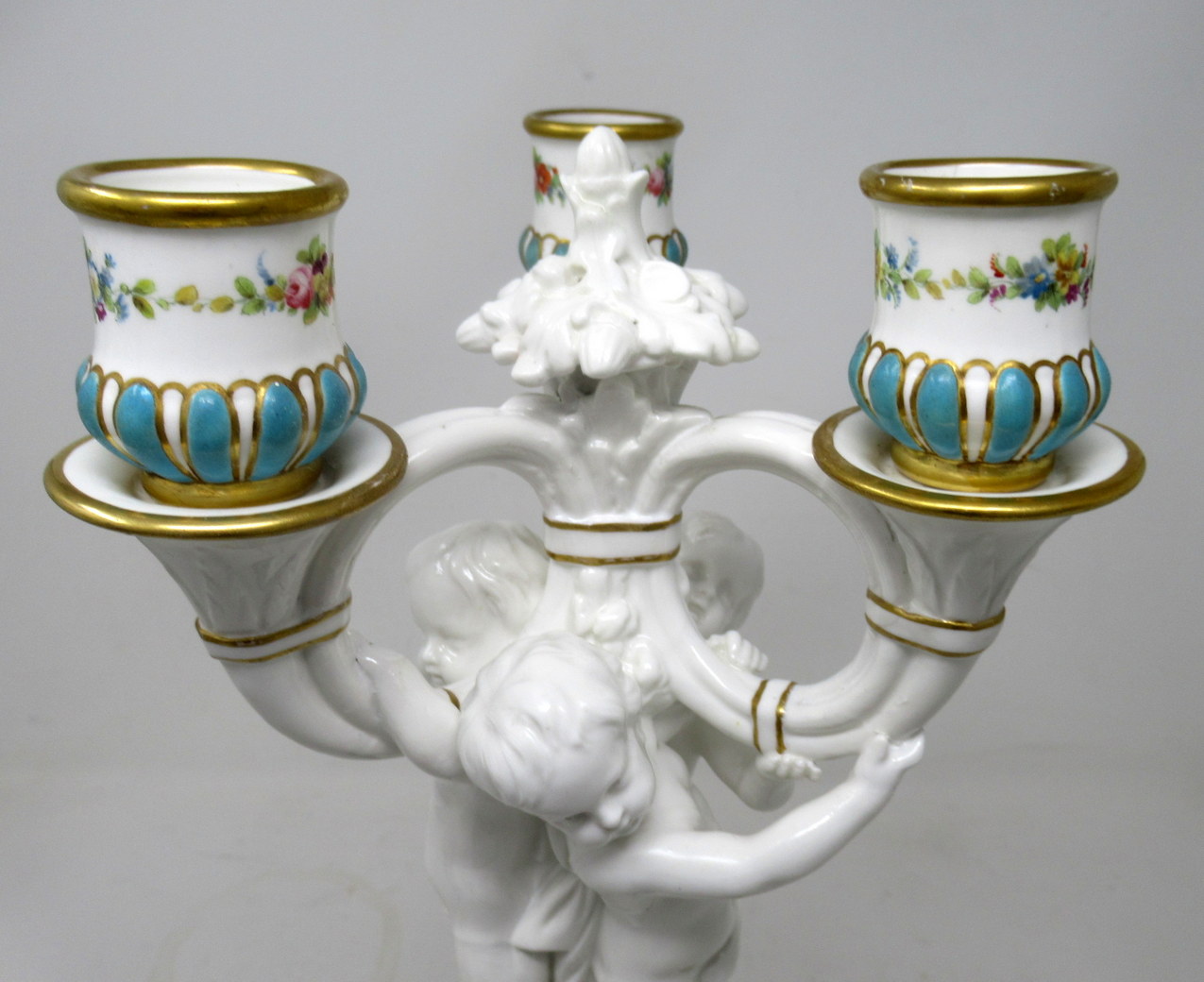 432. Antique Pair Minton Staffordshire Porcelain Candelabra Centerpieces Cherub 19C - Image 4