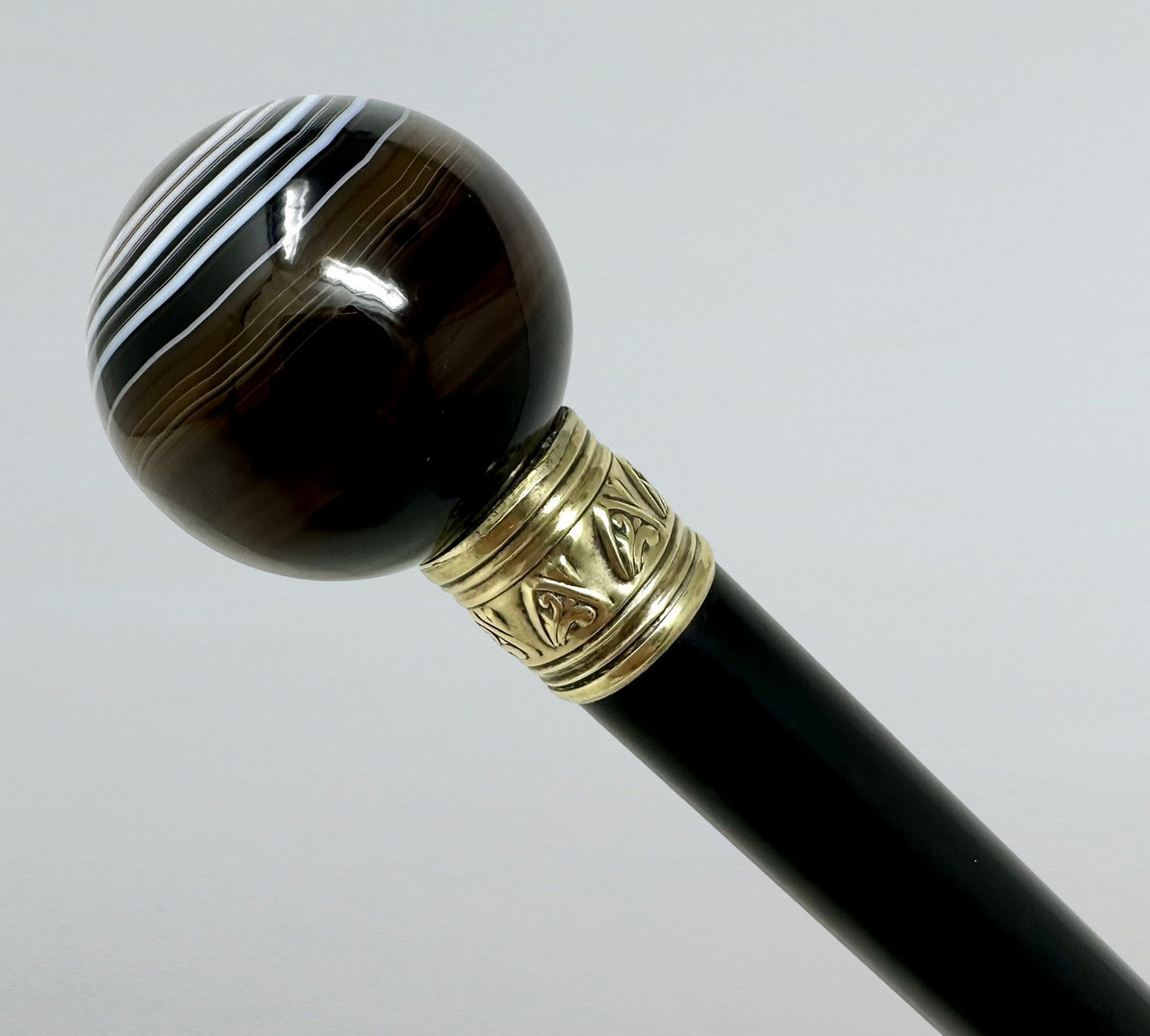 271. Antique Vintage Ladys Gentlemans Wooden Dress Cane Walking Stick Banded Agate - Image 4